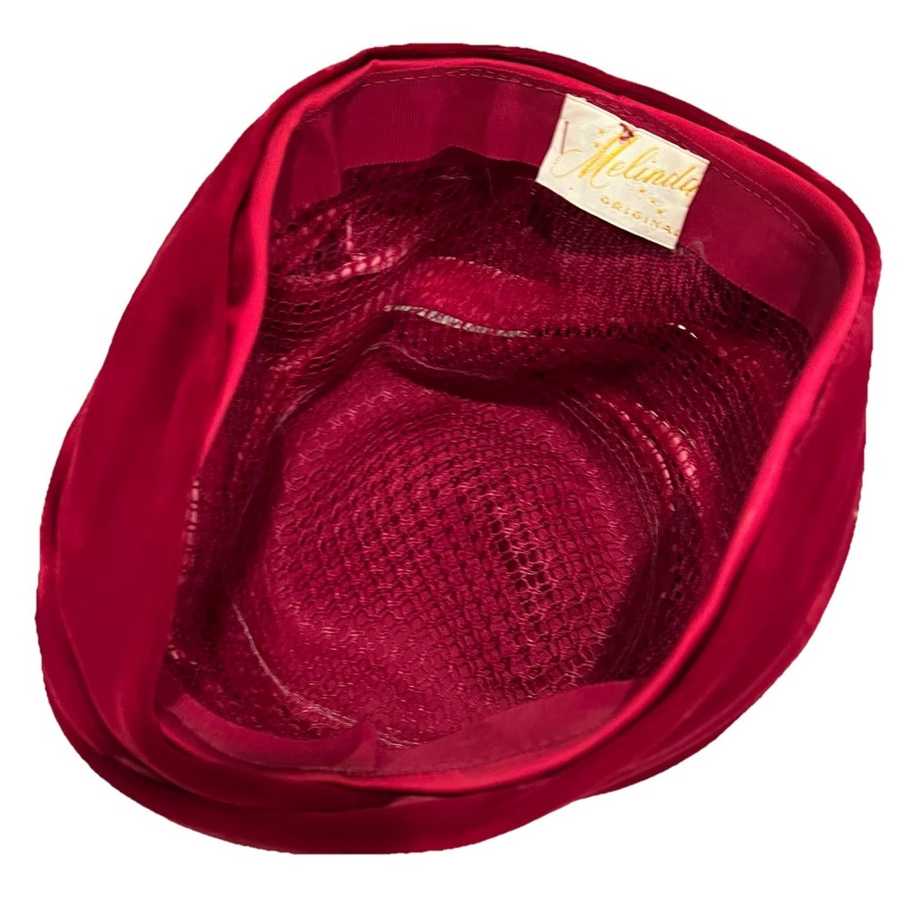 Melinda Original Vtg Turban Hat Pink Red Velvet Mesh Lined 60's Boho Easter WWII - Picture 7 of 7